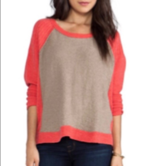 Free People Tabbard Coral & Tan Colorblock Sweater - Picture 1 of 3